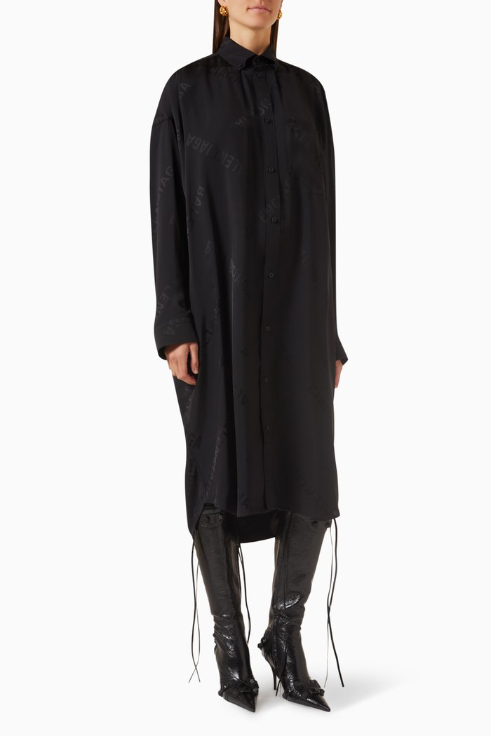 Cocoon Midi Dress in Viscose Jacquard, Black