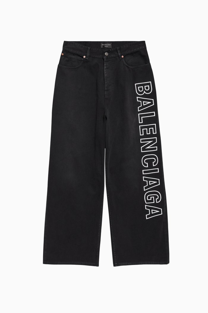 

Unisex Outline Logo Baggy Pants In Denim, Black