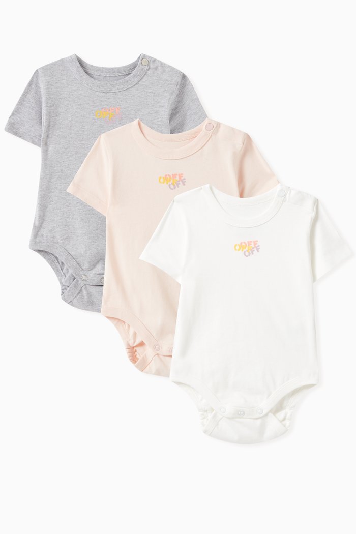 

OFF Stamp Rompers in Cotton, Set of 3, Multicolour