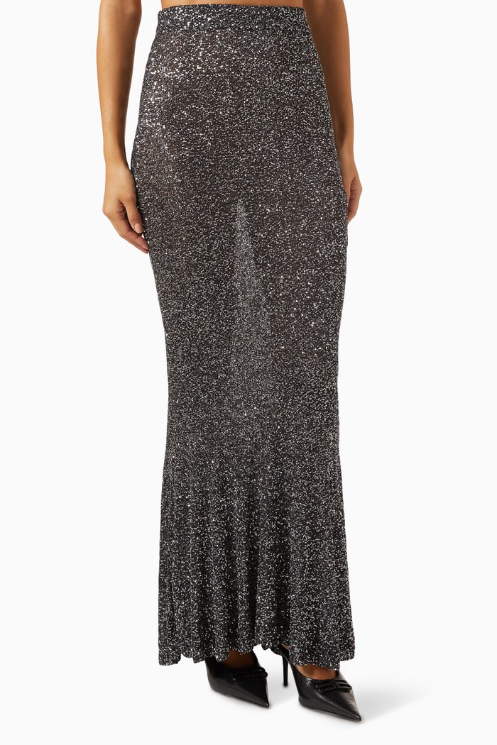 

Maxi Skirt in Sequin Viscose-knit, Black