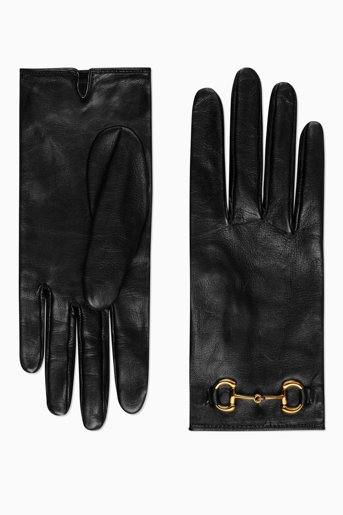 

Horsebit Gloves in Leather, Black