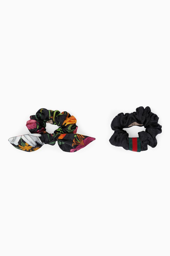 

GG Scrunchies in Silk, Set of 2, Black