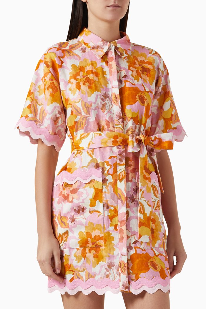 Paiton Mini Dress in Linen, Multicolour