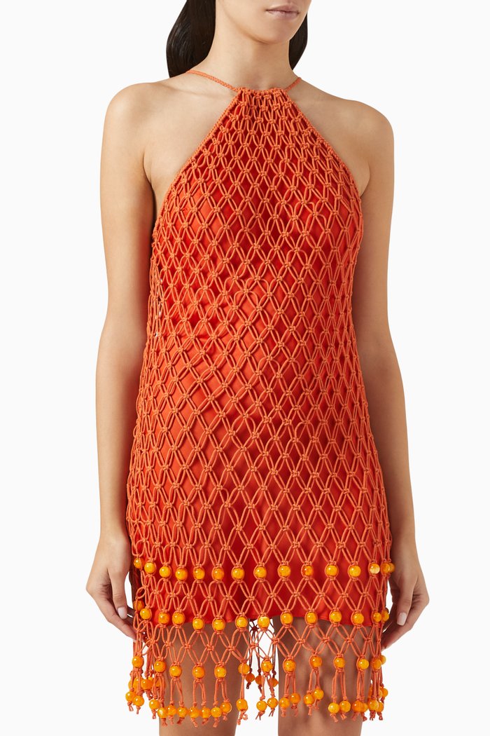 

Nira Mini Dress in Macramé, Orange