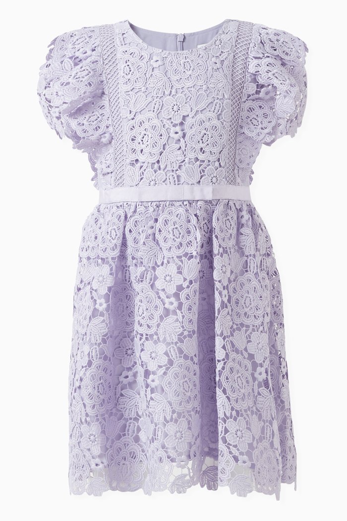 

Flared Dress in Guipure Lace, Purple