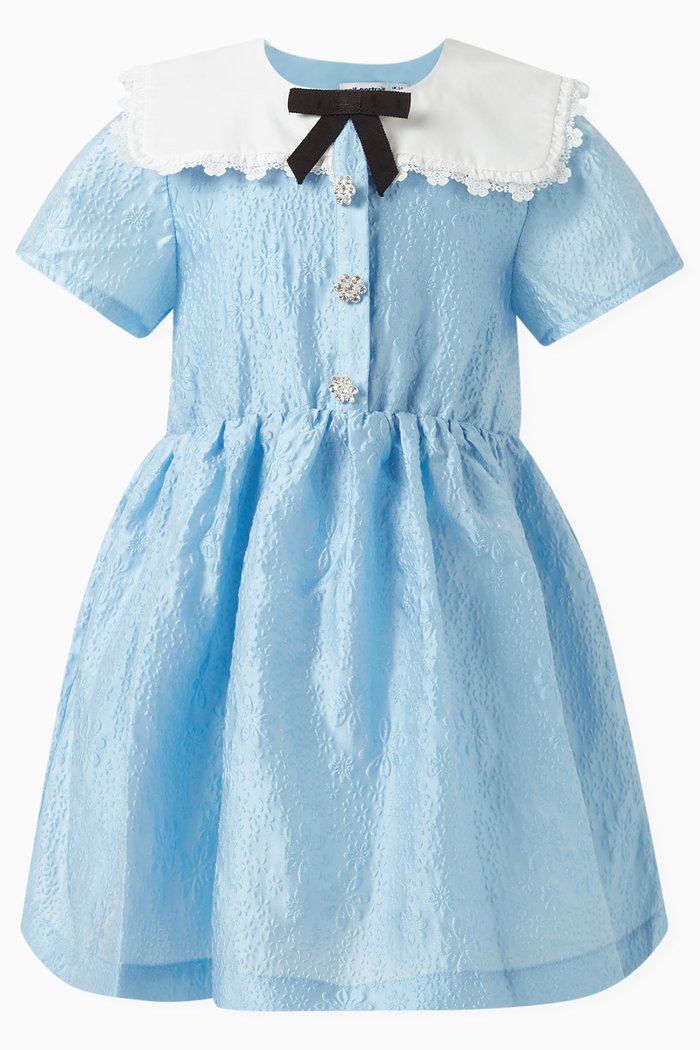 

Collared Dress in Floral Jacquard, Blue