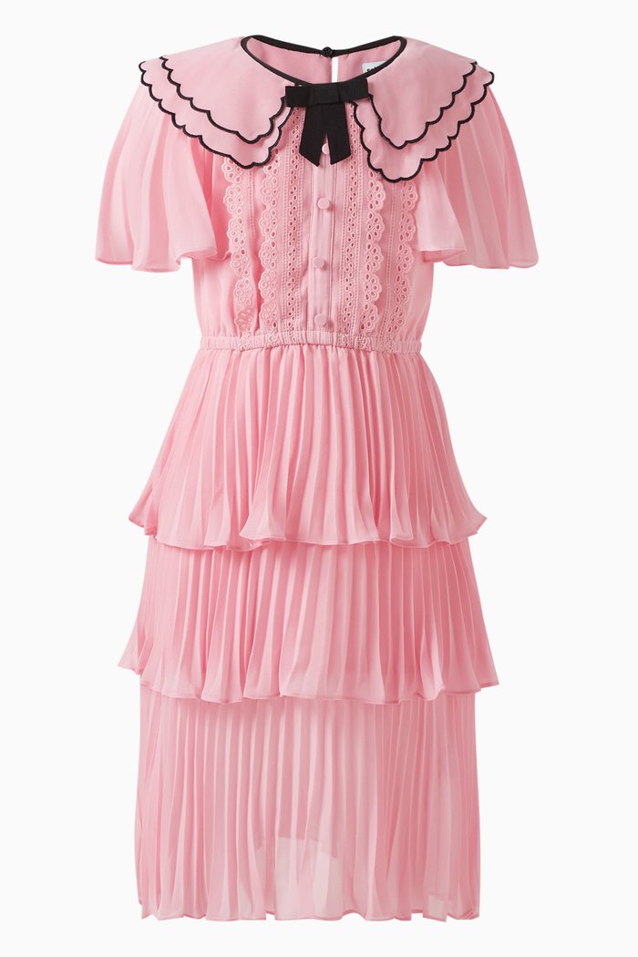 

Scallop Collar Chiffon Dress in Polyester, Pink