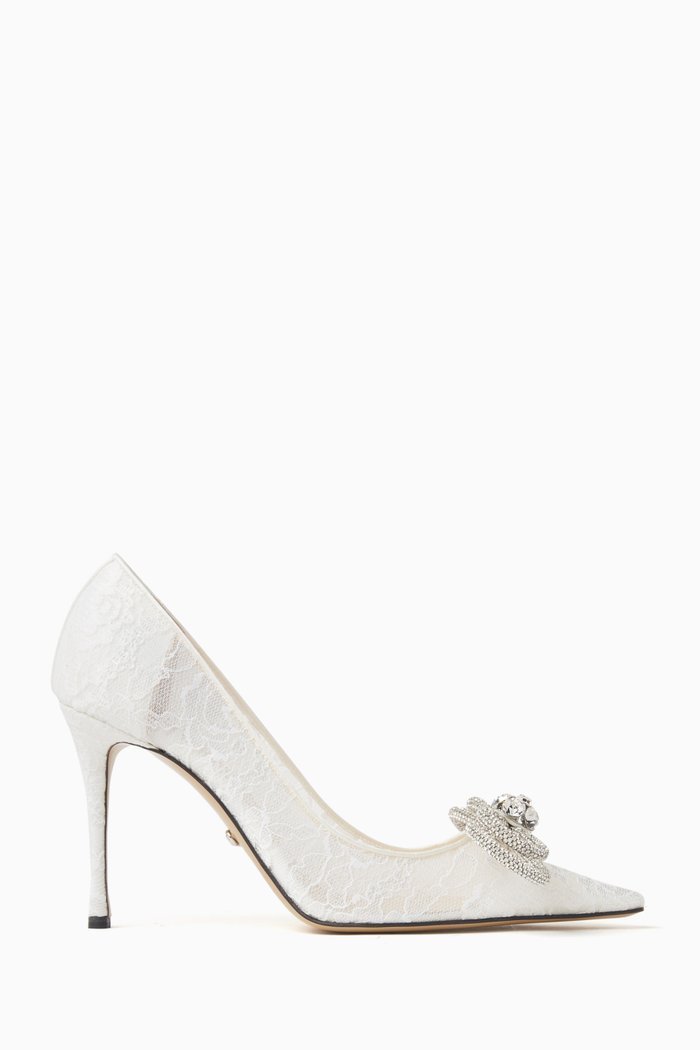 

Double Bow 95 Pumps in Lace, White