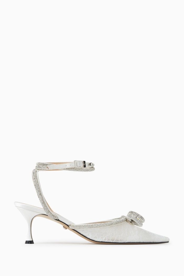 

Double Bow Embellished 65 Pumps in Lace, White