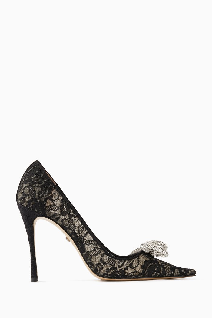 

Double Bow Embellished 110 Pumps in Lace, Black