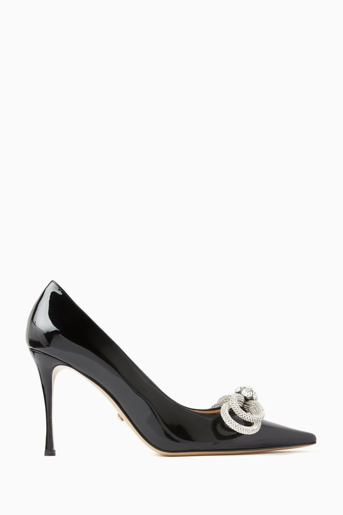 

Double Bow 95 Pumps in Patent Leather, Black