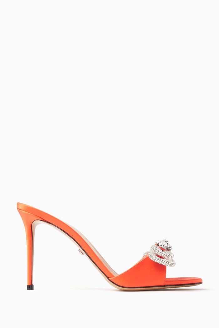 

Double Bow 95 Mule Sandas in Satin, Orange