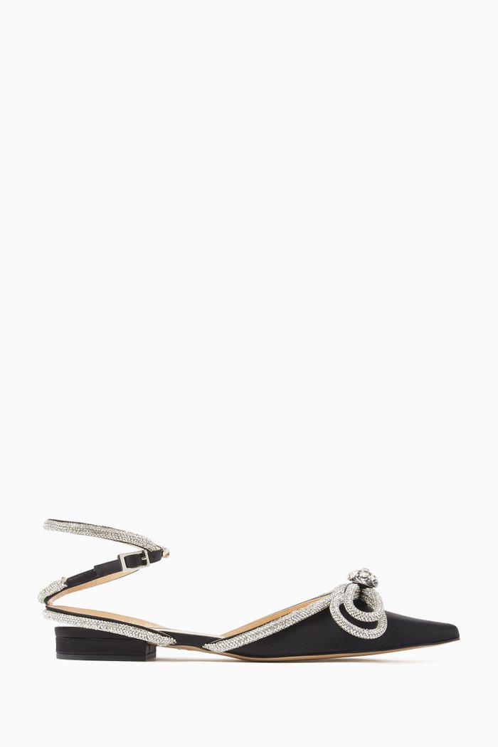 

Double Bow Ballet Flats in Satin, Black