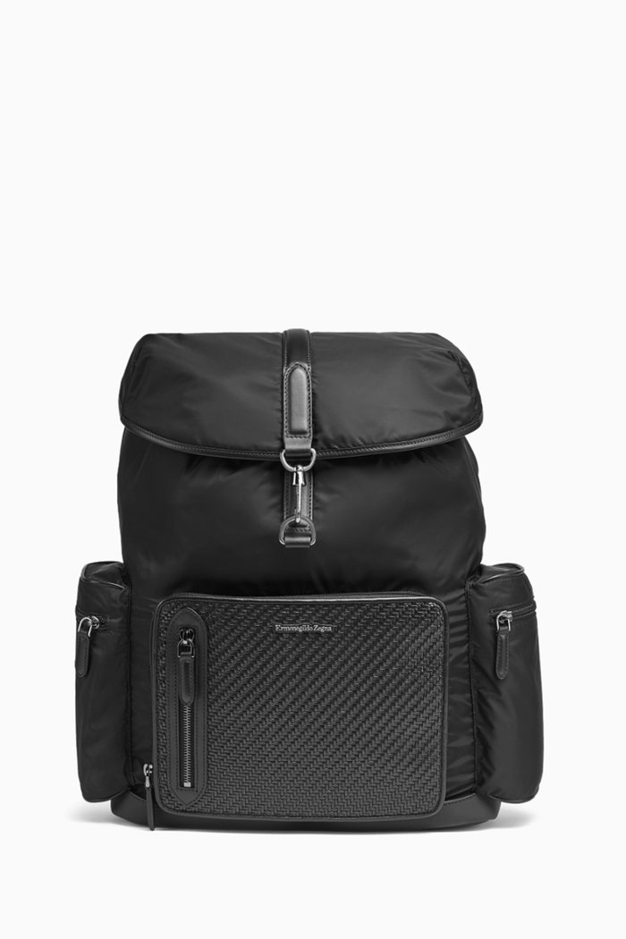 PELLETESSUTA™ Backpack in Leather & Nylon, Black