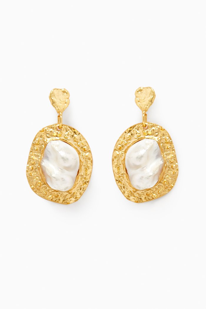 

Pearl Drop Earrings in 18kt Gold-plated Bronze, White