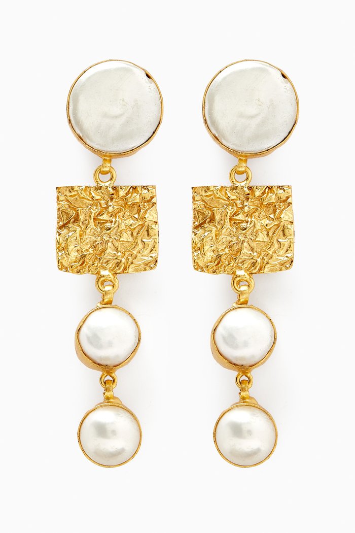 

Pearl Drop Earrings in 18kt Gold-plated Bronze, White