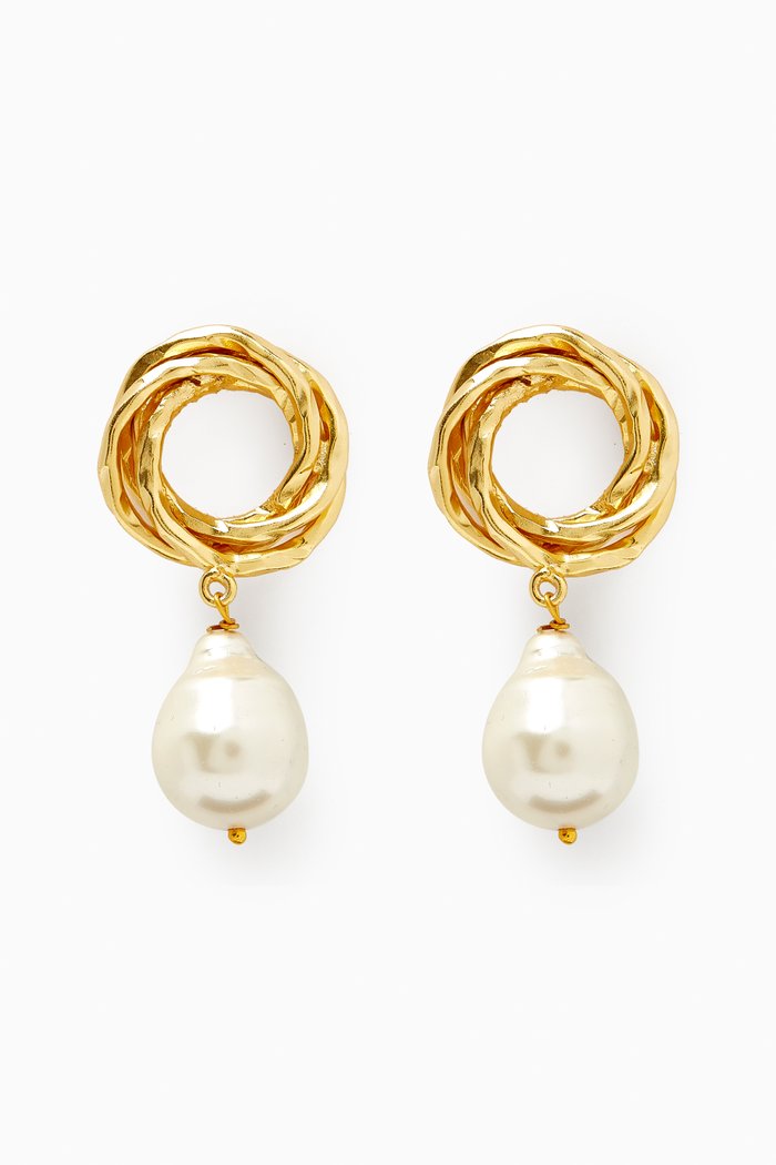 

Pearl Drop Earrings in 18kt Gold-plated Bronze, White