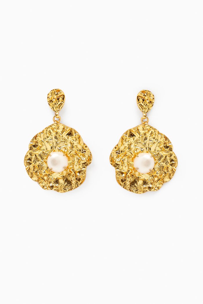 Pearl Drop Earrings in 18kt Gold-plated Bronze, White