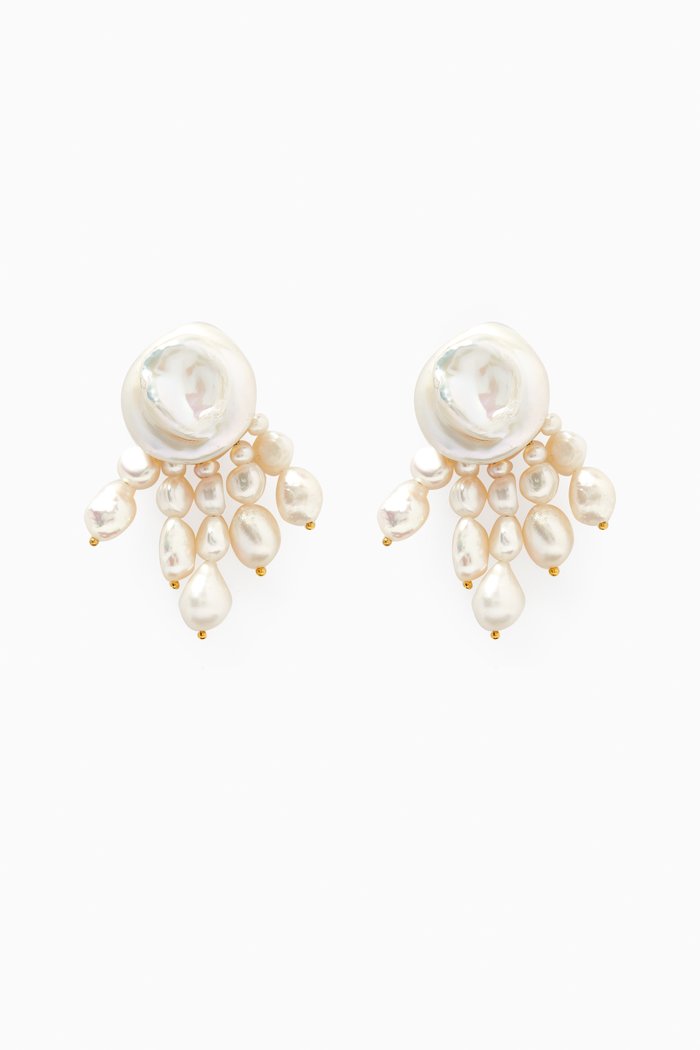 

Pearl Drop Earrings in 18kt Gold-plated Bronze, White