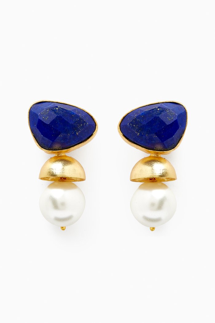 

Pearl Drop Earrings in 18kt Gold-plated Bronze, Blue