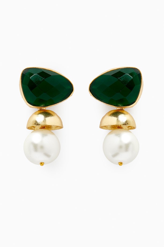 

Pearl Drop Earrings in 18kt Gold-plated Bronze, Green