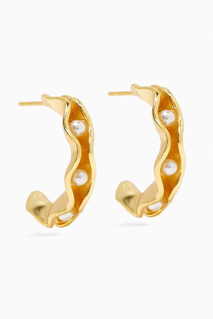 

Pearl Hoop Earrings in 18kt Gold-plated Bronze, White