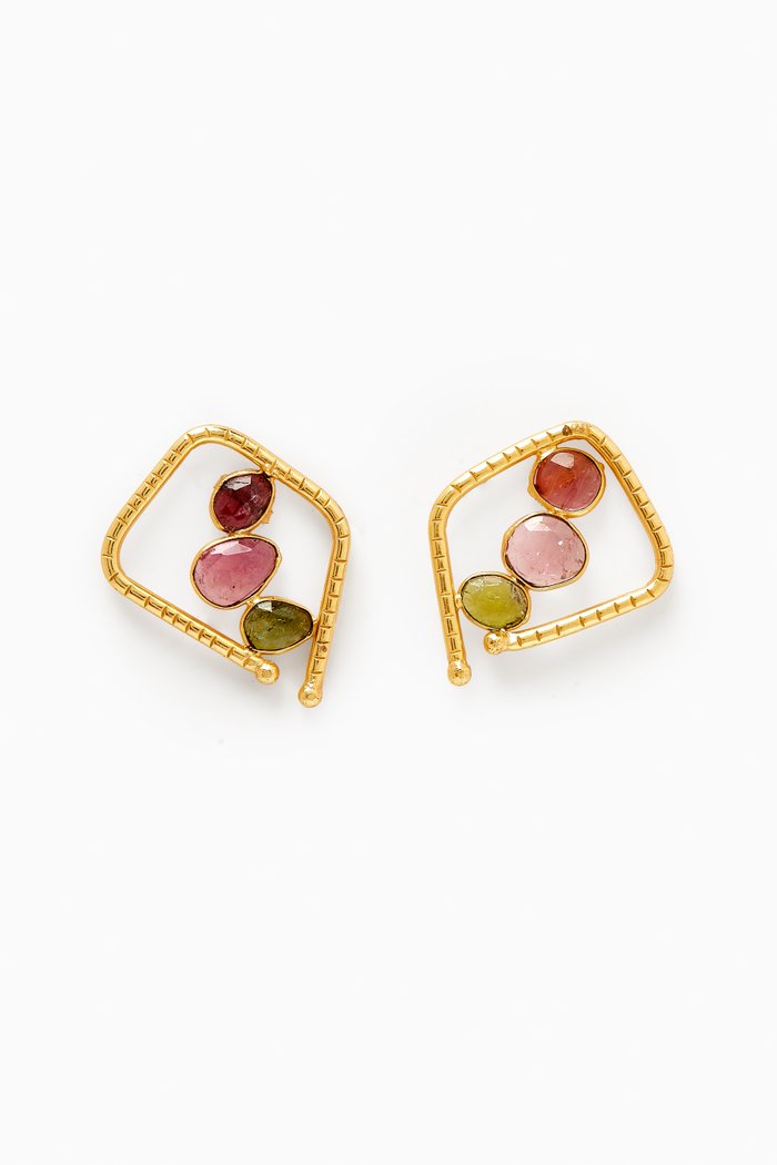 

Mixed Tourmaline Studs in 18kt Gold-plated Bronze, Multicolour