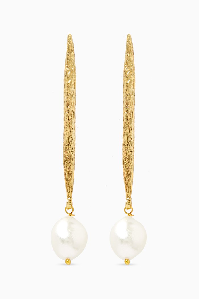 

Pearl Chain Drop Earrings in 18kt Gold-plated Bronze, White