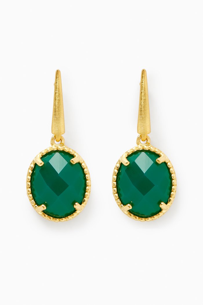 

Gemstone Drop Earrings in 18kt Gold-plated Bronze, Green