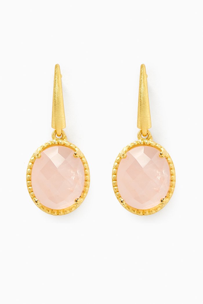 Gemstone Drop Earrings in 18kt Gold-plated Bronze, Pink