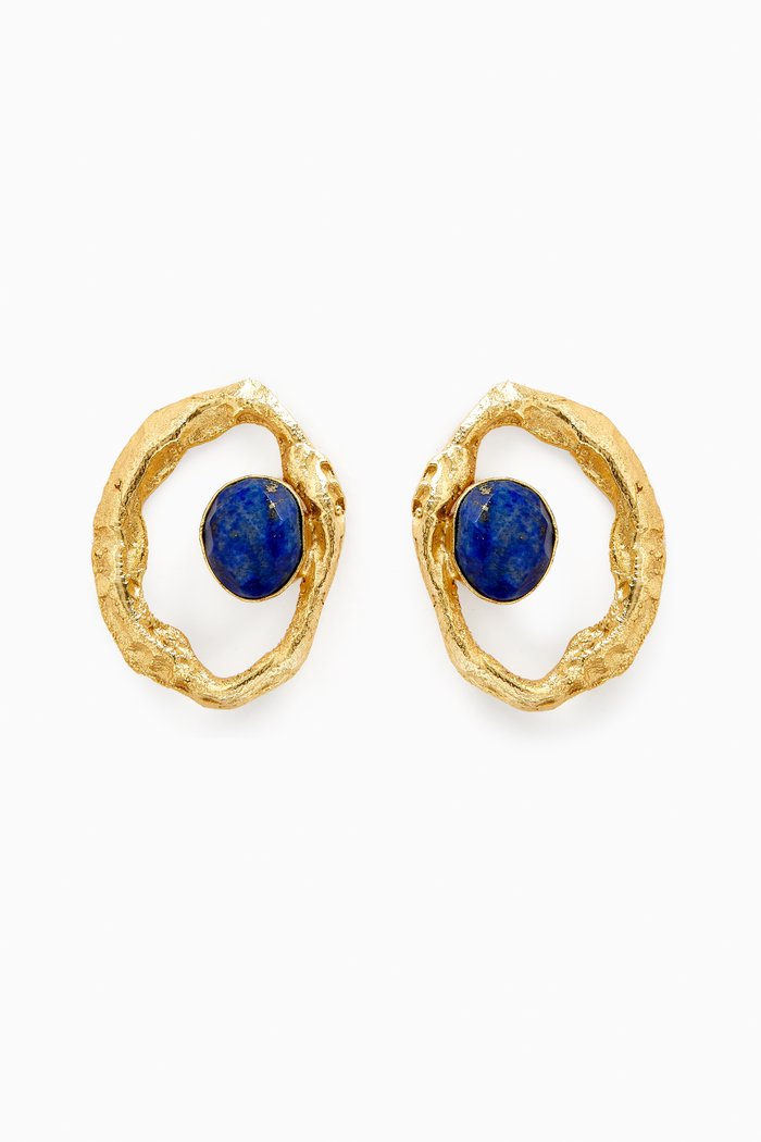 

Abstract Gemstone Earrings in 18kt Gold-plated Bronze, Blue