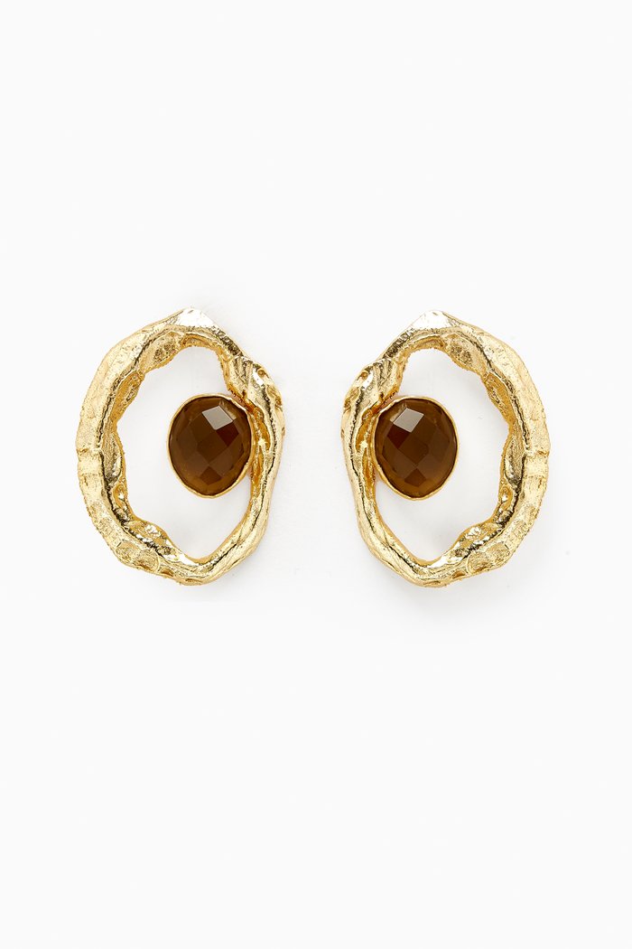 

Abstract Gemstone Earrings in 18kt Gold-plated Bronze, Grey