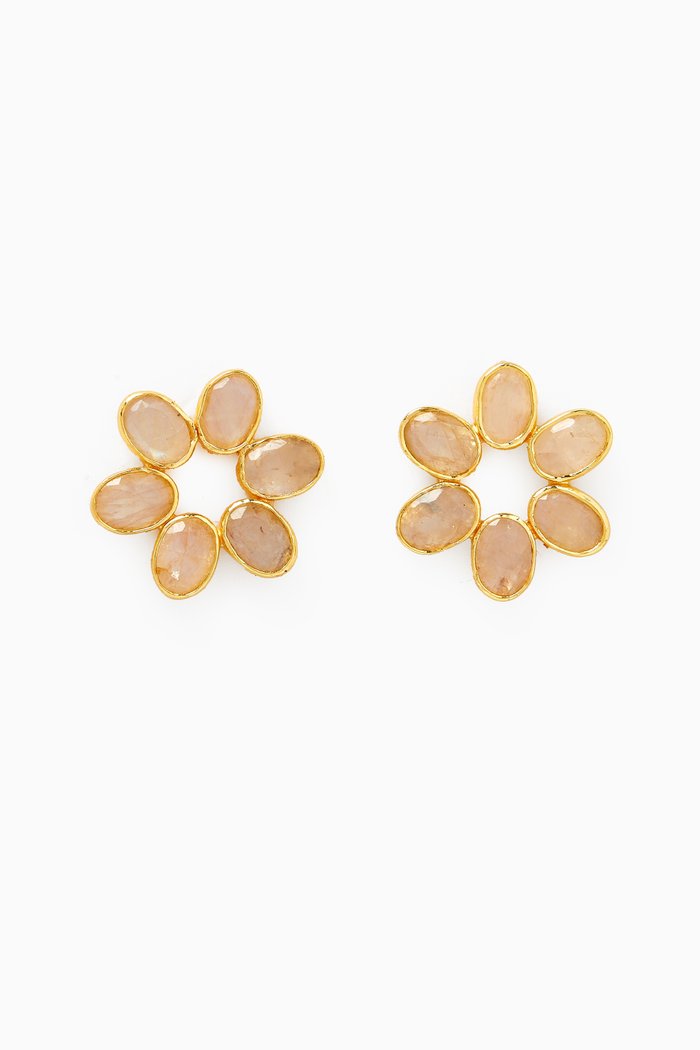 

Gemstone Flower Stud Earrings in 18kt Gold-plated Bronze, White