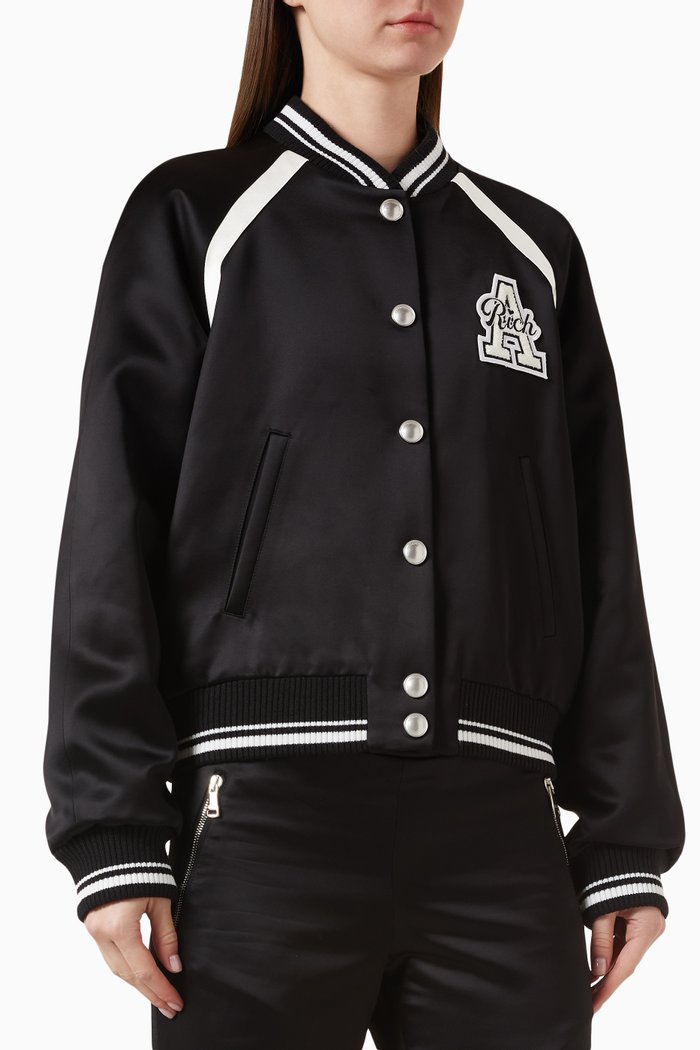 

Patch Bomber Jacket in Satin, Black
