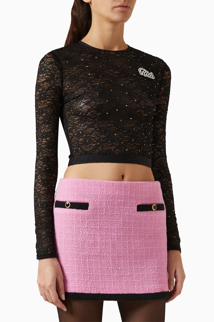 

Hotfix and Patch Top in Stretch Lace, Black