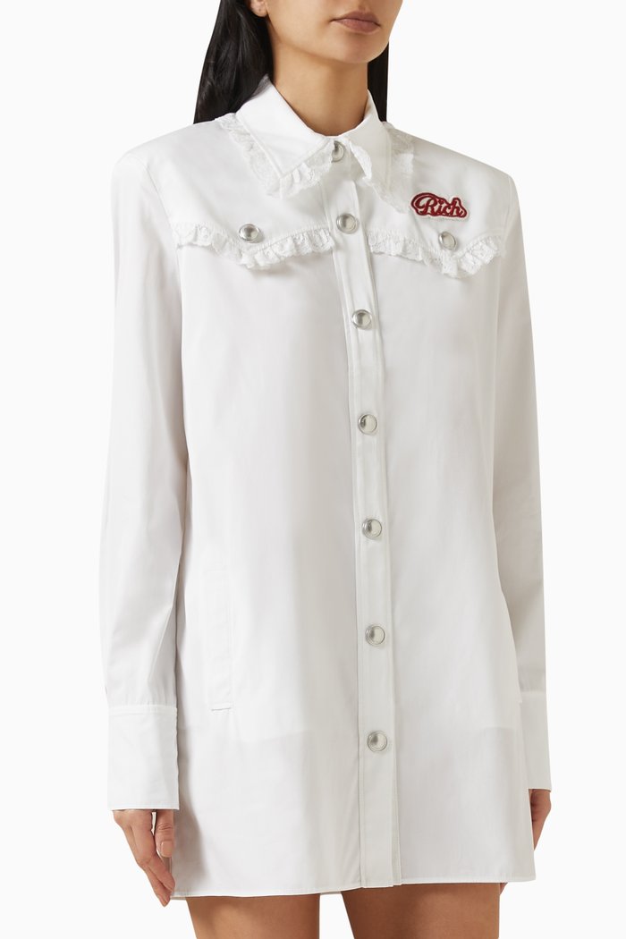 Logo Patch Mini Dress in Cotton Poplin, White