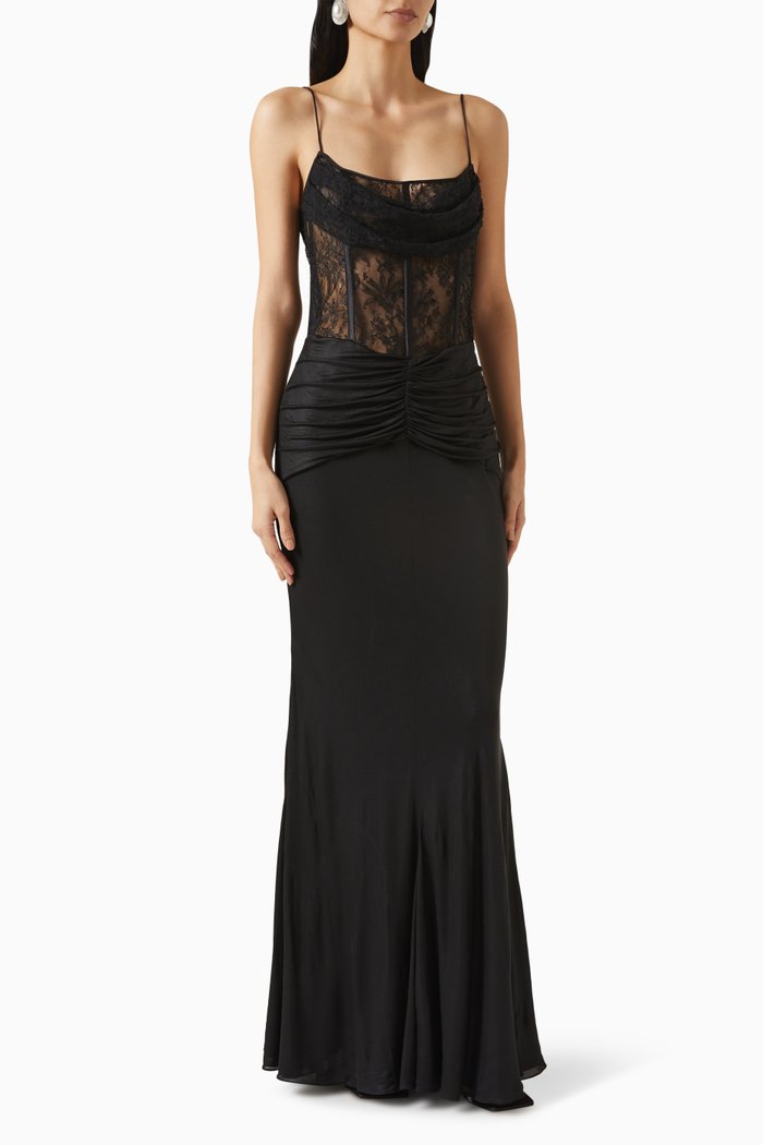 

Lace Slip Dress in Laminated Jersey, Black