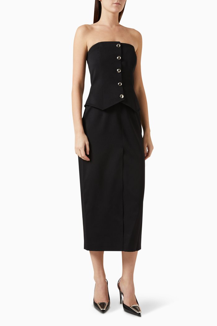 Bustier Maxi Dress in Wool, Black