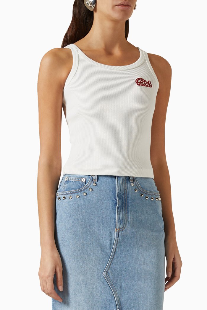 

Ribbed Tank Top with Patch in Cotton Jersey, Neutral