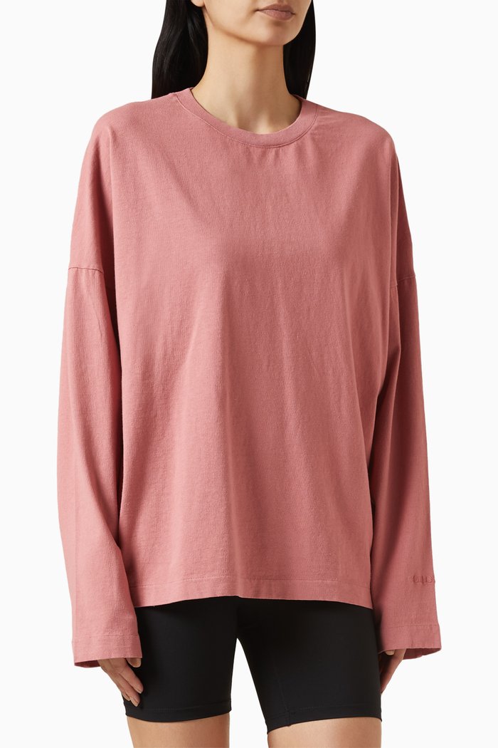 

Washed Long-sleeve Boxy T-shirt in Cotton-jersey, Pink