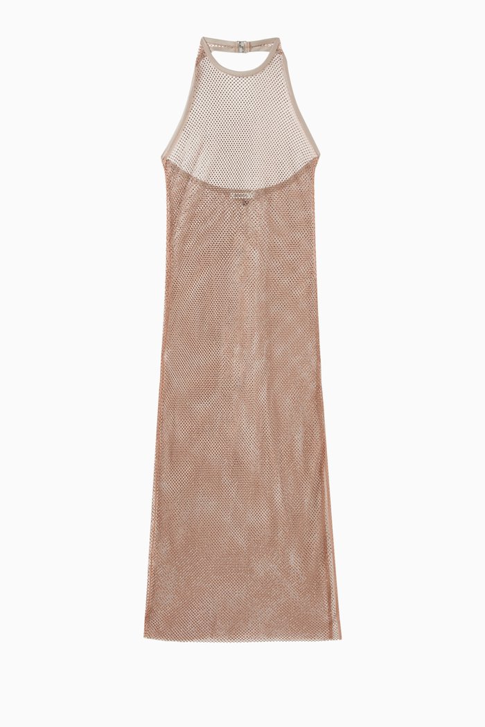 

Inaya Halter-neck Dress in Embellished Mesh, Neutral