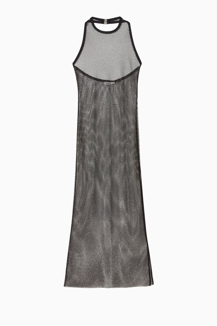 Inaya Halter-neck Dress in Embellished Mesh, Black