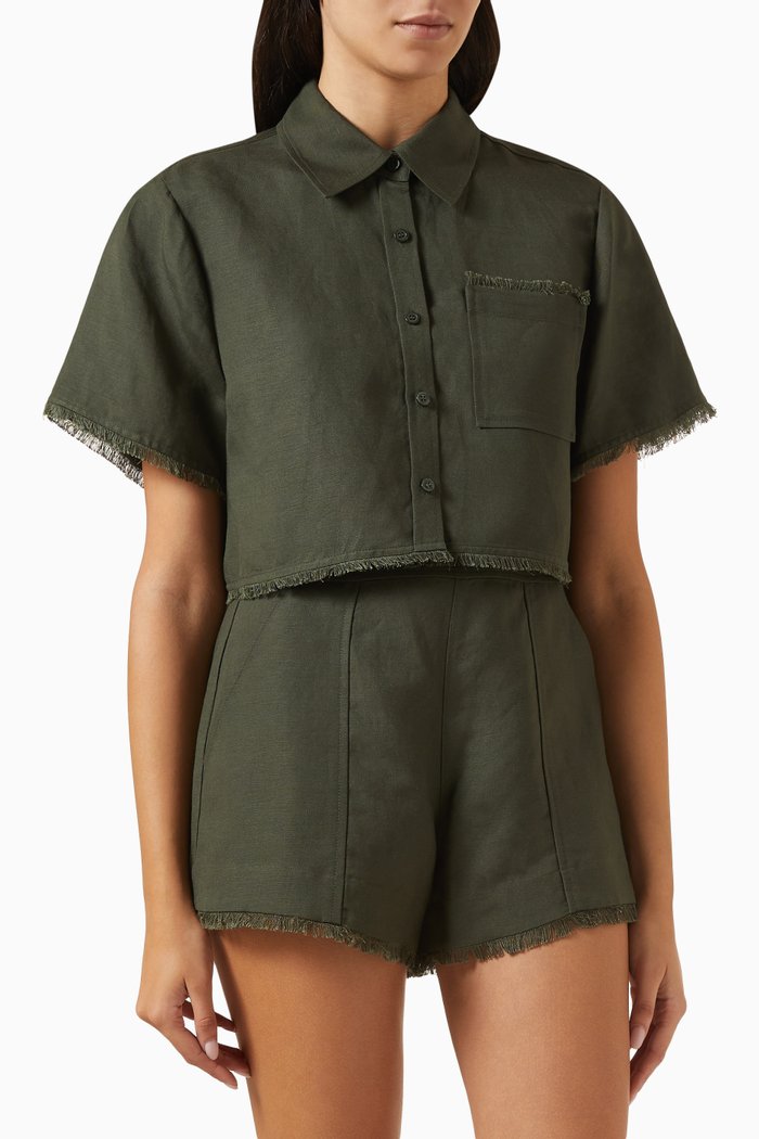 

Solange Short Sleeve Cropped Shirt in Poplin, Neutral