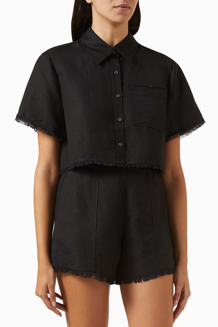 

Solange Short Sleeve Cropped Shirt in Poplin, Black