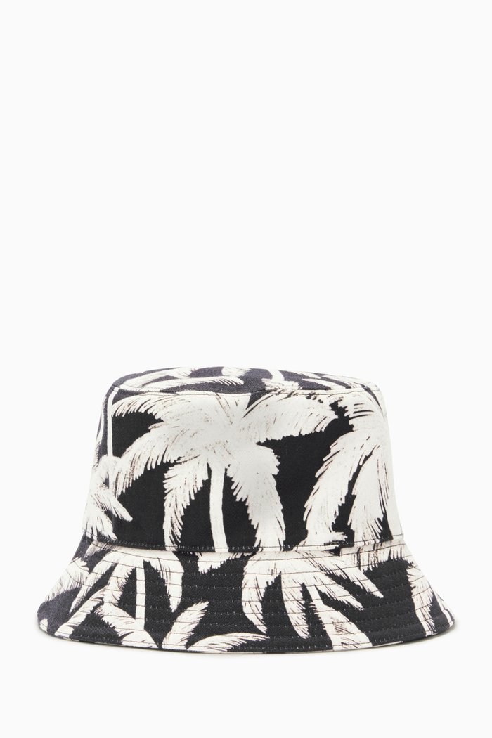 

Allover Palms Bucket Hat in Cotton, Black