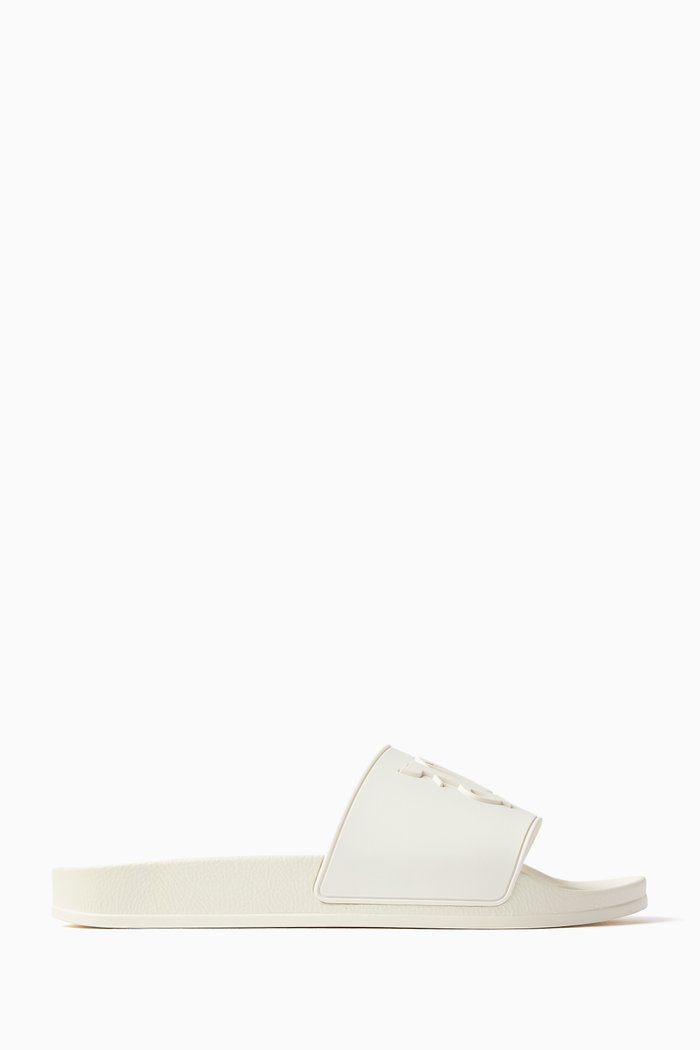 

PA Monogram Pool Slides in Rubber, White