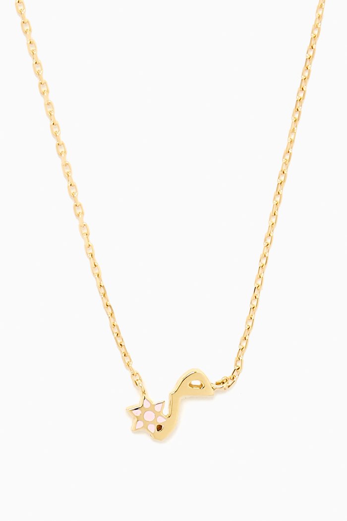 

'M' Letter Flower Charm Necklace in 18kt Yellow Gold, Pink