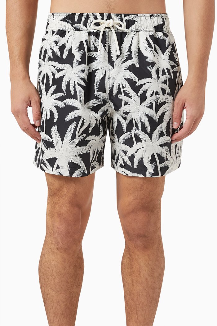 

All-over Palms-print Swimshorts in Nylon, Black