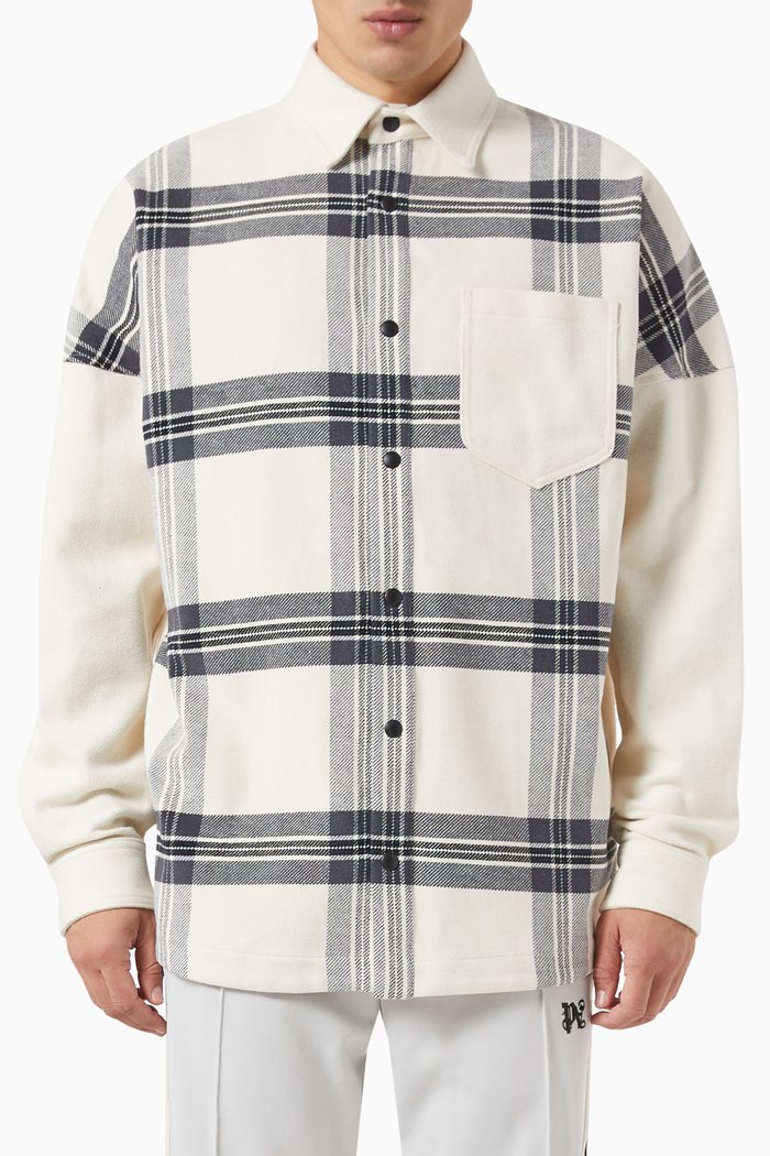 

Check Back Logo Overshirt in Cotton, White