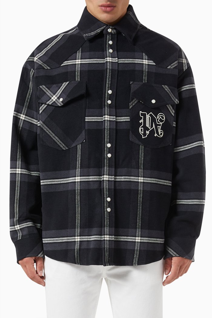 

Monogram Check Overshirt in Cotton, Blue